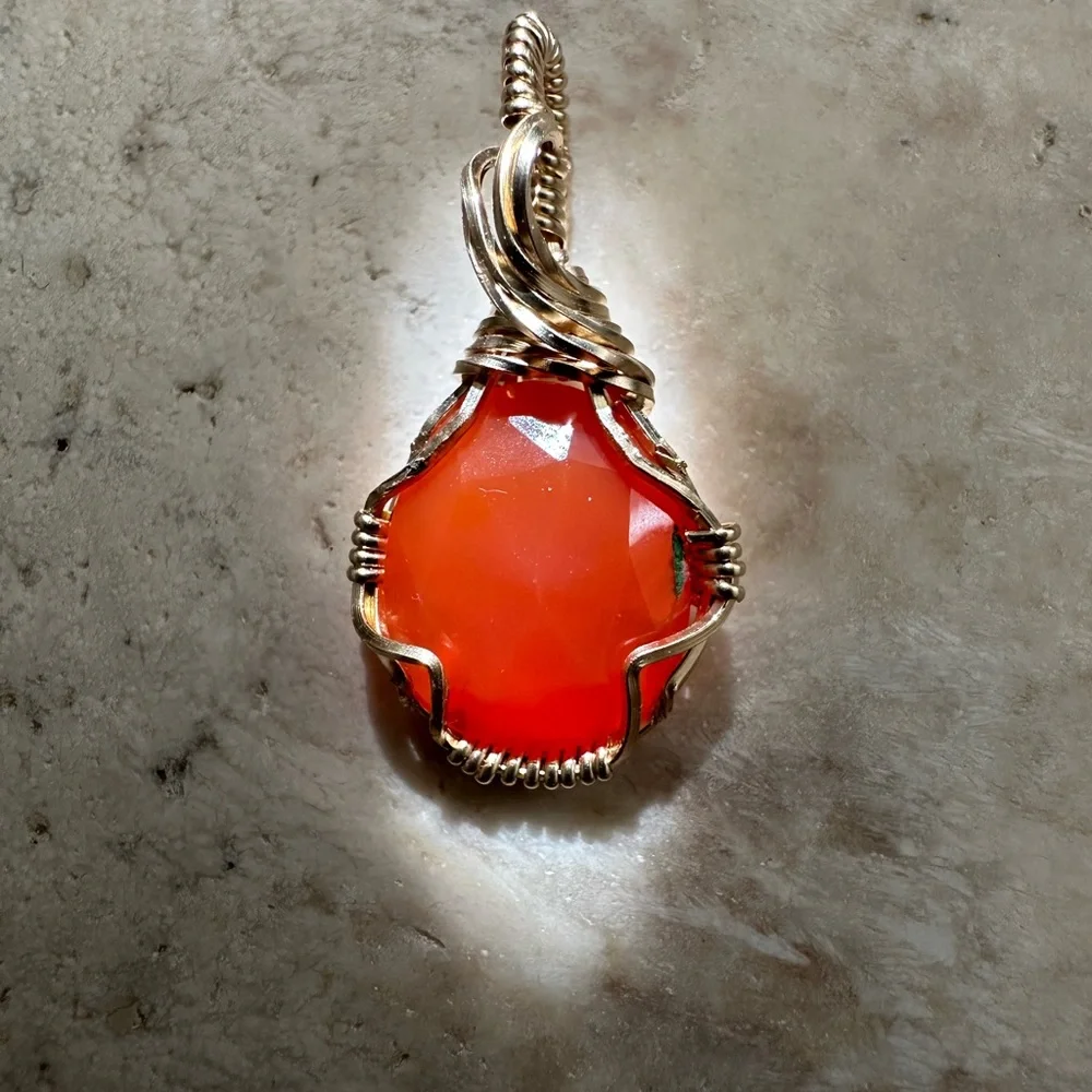 14k Gold Fill Faceted Carnelian Gemstone Necklace Pendant